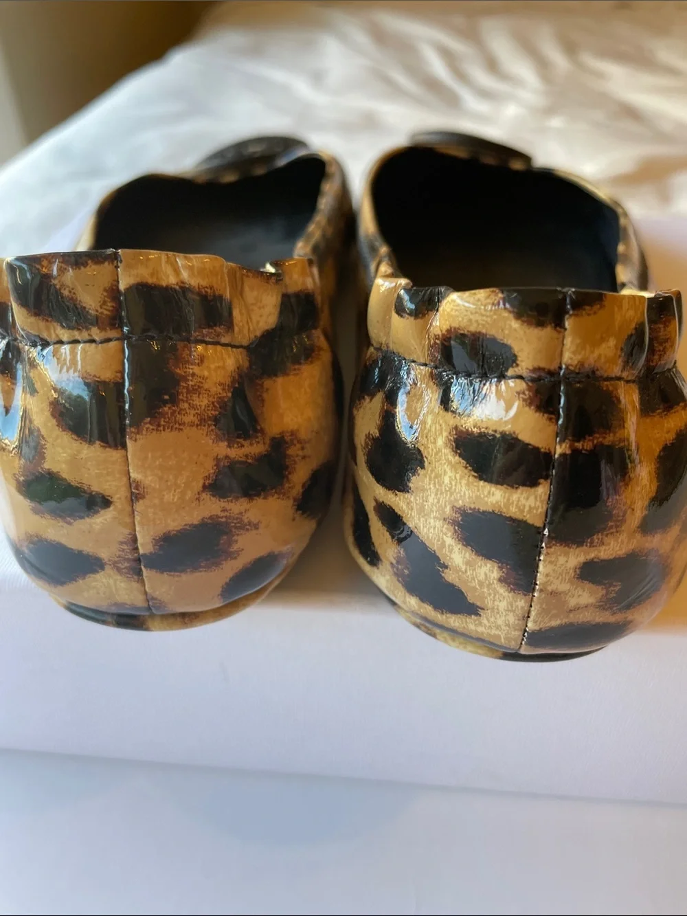 Tory Burch Leopard-Print Reva Ballet Flats - Black & Brown Patent Leather Sz 8